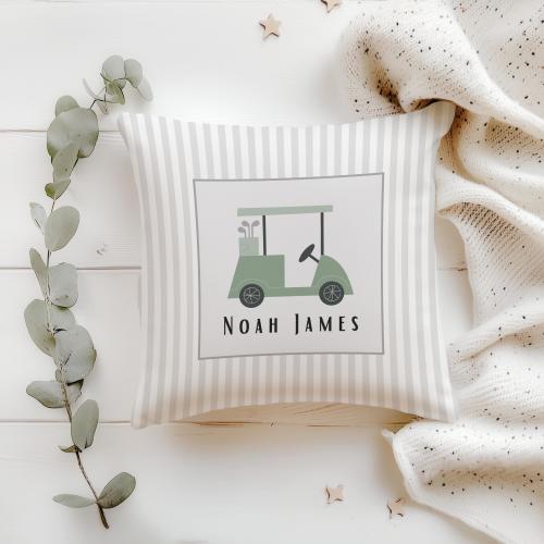 Personalized golf nursery pillow with name vintage golf decor boy room stripes pillow