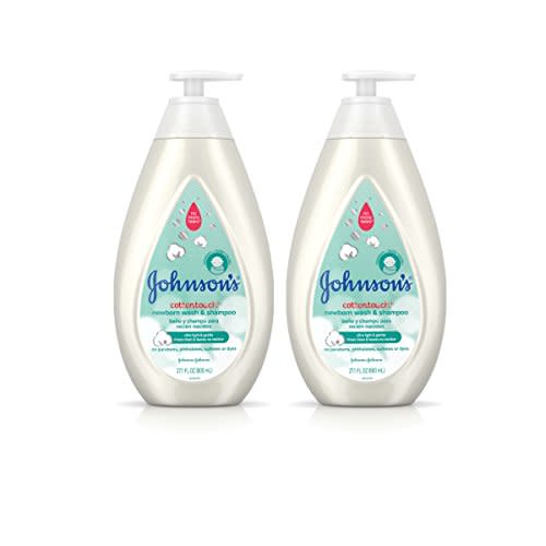 Johnson's CottonTouch Newborn Baby Wash & Shampoo with No More Tears, Hypoallergenic and Paraben-Free Moisturization for Sensitive Skin, Made with Real Cotton, Twin-Pack, 2 x 27.1 fl. oz