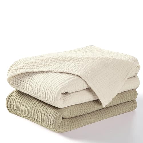 Dreamology Receiving Blanket, Muslin Swaddling Blankets for Newborn Boy, Girl, 2 Pack, Soft and Breathable,100% Cotton Swaddle Blanket,Large Baby Swaddle Blanket, 44 x 44 inches | Olive and Acru