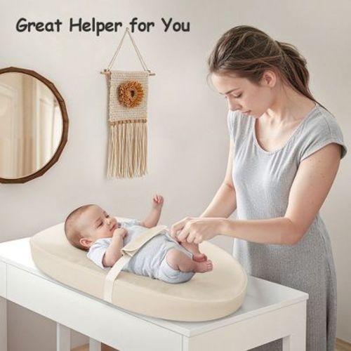 GOTGELIF Soft PU Foam Portable Baby Changing Pad with Safety Strap - White