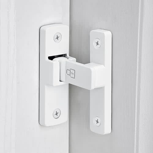 White 90 Degree Barn Door Lock ，Premium Zinc Alloy Latch - Flip Gate Latches ，for Cabinets, Bathroom, Barn & Garden Doors - Secure Sliding Door Hardware