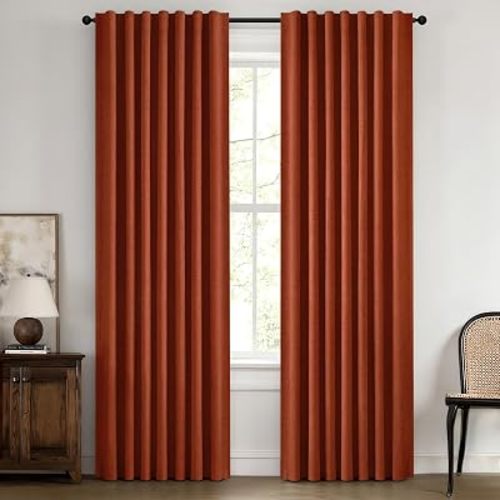 MIULEE Fall 100% Blackout Linen Curtains 42 x 84 Inch Burnt Orange 2 Panels