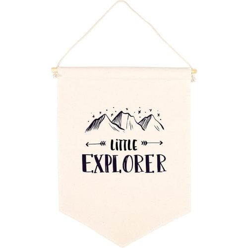 Andaz Press Hanging Wall Canvas Banner - Little Explorer Tapestry for Baby Girl, Boy, Kids Nursery Wall Decoration - Pennant Flag Wall Art Decor, 1-Pack