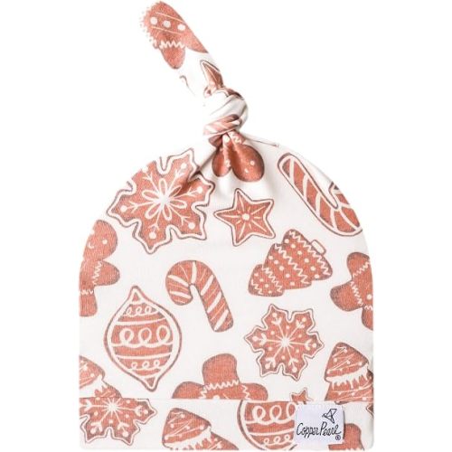 Copper Pearl Baby Beanie Hat Top Knot Stretchy Soft 'Gingerbread' - 0-6 Month