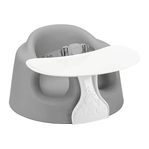 Bumbo Foam Infant Floor Seat Plus+ with Tray for Babies 3 to 12 Months Old, Monsoon - Portable Soft Baby Chair with Large Legroom and 3-Point Harness for Feeding and Play
