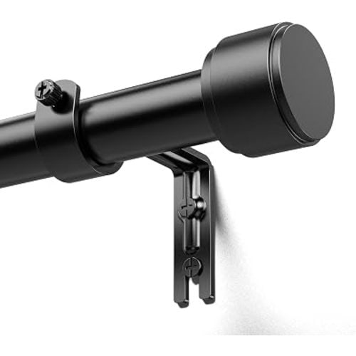 YaFex 35-60 Inch Curtain Rods Set, Easy Install 1-Segment Design, Heavy Duty 1 Inch Adjustable Drapery Rods for Windows, Extra Long Black Treatment Rods Set with Aluminum Finials