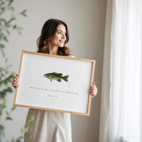 PRINTED Fish bible verse print, Fishers of Men, Nursery Bass, Little boy bedroom, Fisherman, Baby shower gift, Christian
