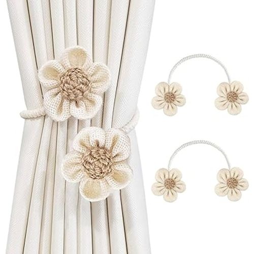 2Pcs Rope Curtain Tiebacks, Boho Curtain Ties, DIY Curtain Holdbacks, Decorative Window Drape Twist Tie Backs for Bedroom Nursery Office Farmhouse Decor, White