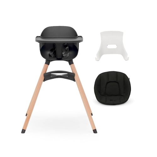 Lalo The High Chair Infant Kit - Convertible Wooden High Chair for Babies & Toddlers with Infant Support & Cushion, Grows with Your Child, Dishwasher Safe Tray, Adjustable Footrest Licorice