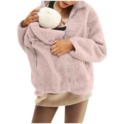Maternity 2 in 1 Fleece Winter Coats Womens Sherpa Thicken Pregnancy Kangaroo Jackets Maternity Carrier Sweatshirts