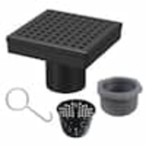 RELN 4 in. x 4 in. Matte Black Square Shower Drain with Square Pattern Drain Cover FD0402SQBK