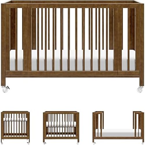 babyletto Rolli 9-in-1 Convertible Baby Crib w/Wheels - Includes Conversion Kits for Bassinet, Standard Crib, Toddler Bed, Daybed & Junior Bed - GREENGUARD Gold - 3 Adjustable Heights, Natural Walnut