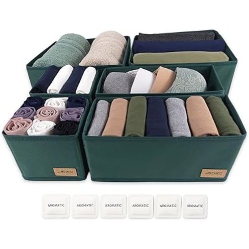 Clothing Drawer Organizer – Set of 6 Foldable 600D Oxford Storage Boxes with Rigid Support and Metal Zipper, Ideal for Bras, Underwear, Socks, Baby Clothes and Closet Organization