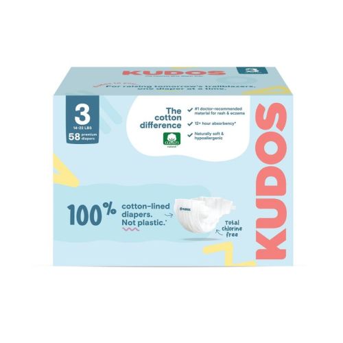 Kudos Chlorine Free Cotton-Lined Disposable Diapers - Size 3 - 58ct