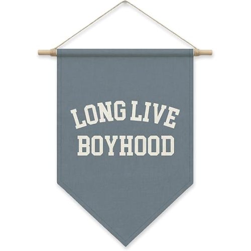 SHIEL-EVEN Long Live Boyhood Pennant Flag Banner, Boys Room Poster Hanger Frame, Boy Nursery Decor, Modern Canvas Wall Art for Bedroom, Toddler Playroom Wall Decor, Birthday Christmas Gifts