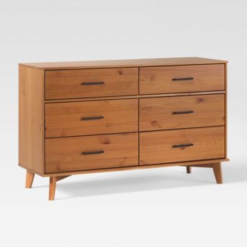 Walker Edison Modern Solid Wood 6-Drawer Dresser with Metal Handles Caramel 6-Drawer