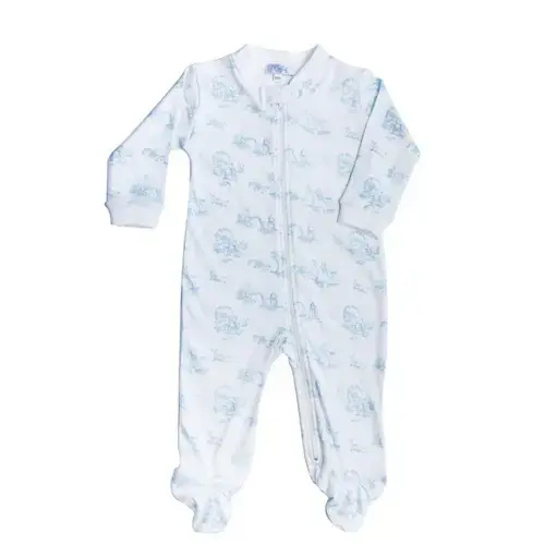 Blue Toile Zipper Footie