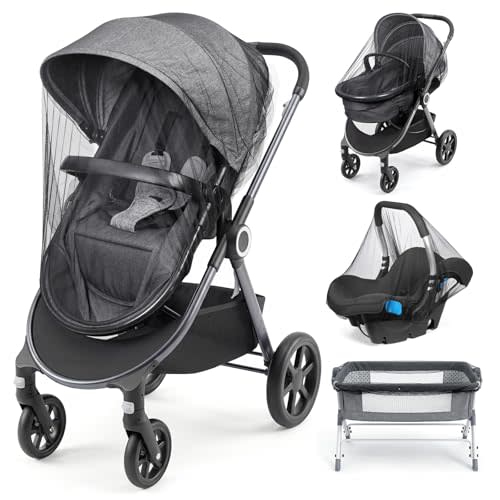 Orzbow Baby Mosquito Net 3-Pack for Strollers, Car Seats & Bassinets | Universal fit for strollers, playards, cribs. Ultralight mesh, breathable. Black polyester. Summer travel essential