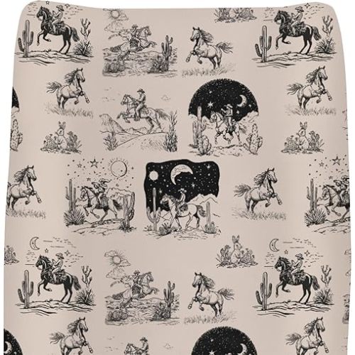 Vintage Western Cowboy Baby Changing Pad Covers for Boy Girl Western Cowboy Horse Cactus Sun Moon Fitted Change Table Pad Covers Mats Wild West Desert Soft Diaper Changing Table Pad Sheets 32''×16''