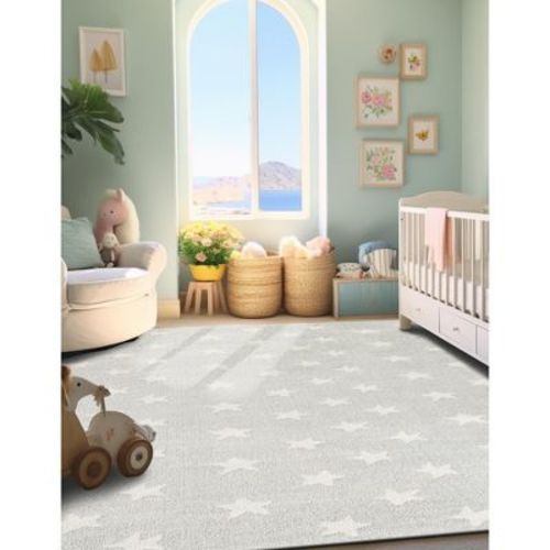 Unique Loom Whimsy Kids Collection Area Rug - Stars (5' 3" x 8' Rectangle Cloud Gray/Ivory)