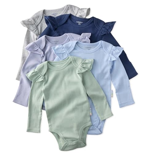 Ashley 5-Pack Long Sleeve Ruffle Shoulder Bodysuits 100% Organic for Baby Girls