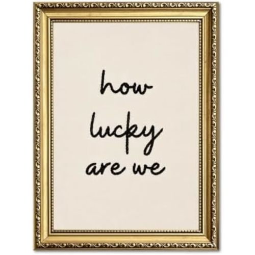 How Lucky Are We Wall Art Vintage Quote Sign Decor 12x16 in Gold Framed
