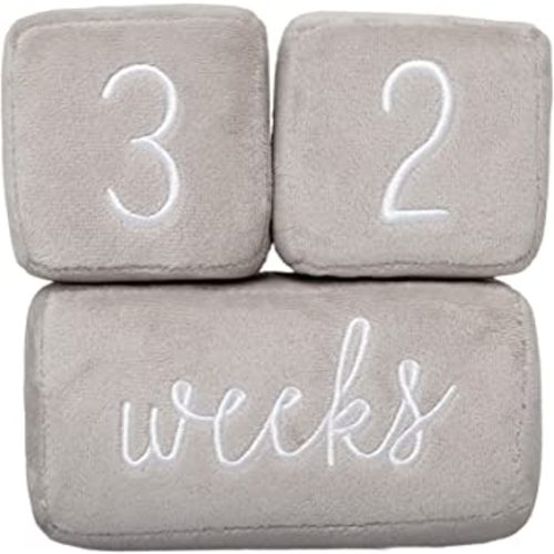 Pearhead Baby Plush Photo Sharing Milestone Age Blocks, Picture Prop, Set of 3 Blocks, Gray