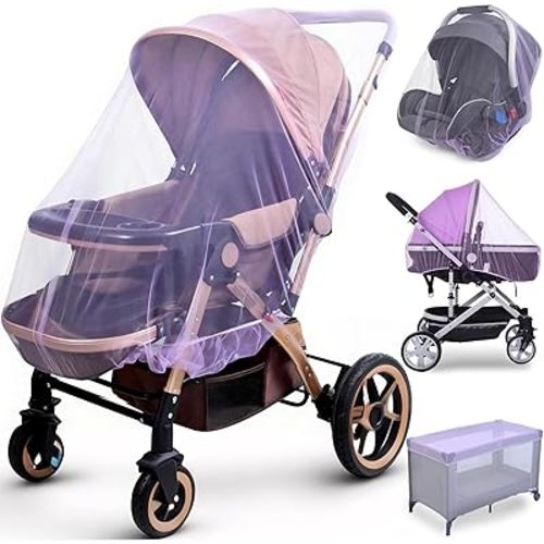 Baby Stroller Mosquito Net (2 Pack) - Durable Mesh Protection for Bassinets, Cradles, Playards, Pack N Plays & Portable Mini Cribs | Breathable Universal Fit Insect Barrier (Black)