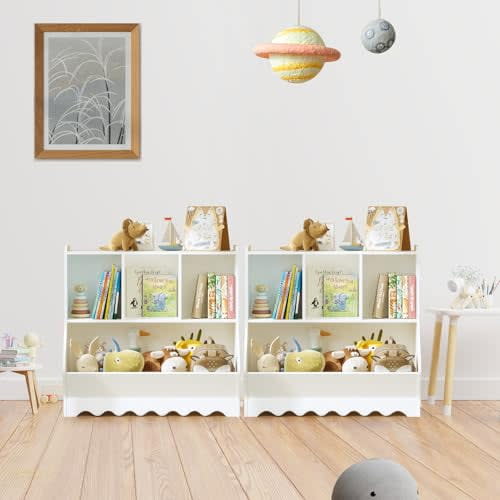 Kids Bookshelf Toy Storage Organizer, White Book Shelf for Kids Rooms, Toddler Book Shelves for Nursery, Playroom, Bedroom, Baby Room