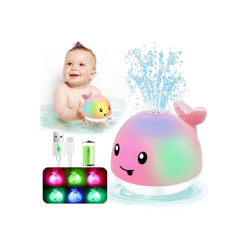 Baby Bath Toys 6-12 Months - Rechargeable Toddler Whale Bath Toys Sprinkler Light Up Pool Bathtub Tub Toys for Toddlers Infants Kids Ages 1-3 2-4 3-5 Spray Water Baby Easter Birthday Shower Gifts