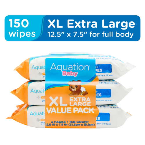 Aquation Baby Wipes, Extra Large, Soothing with Vitamin E for Delicate Skin, 50 Count, 3 Pack