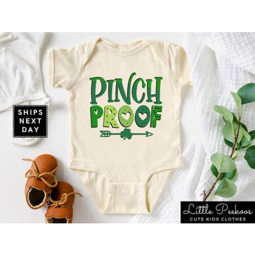 Pinch Proof St. Patrick&#39;s Natural Toddler Shirt, Cute Clover Baby Onesie®, Kids Saint Patrick&#39;s Day T-shirt or Raglan Tee