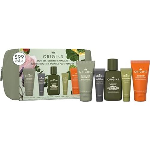 Origins Bestselling Skincare Set | Features Cleanser, Mask, Treatment Lotion, Serum & Moisturizer | With Peptides, Hyaluronic Acid & Niacinamide