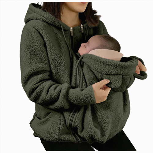 mgoYE Women Zip Up 2 in 1 Ba‘by Wearing Jacket Maternity Winter Coat Thicken Kangaroo Sweatshirt(AG,L)