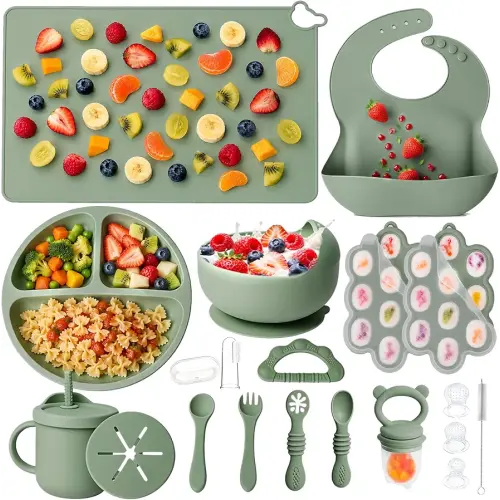 JVEOO 19 Pcs Silicone Baby Feeding Set Eating Essentials for Newborn