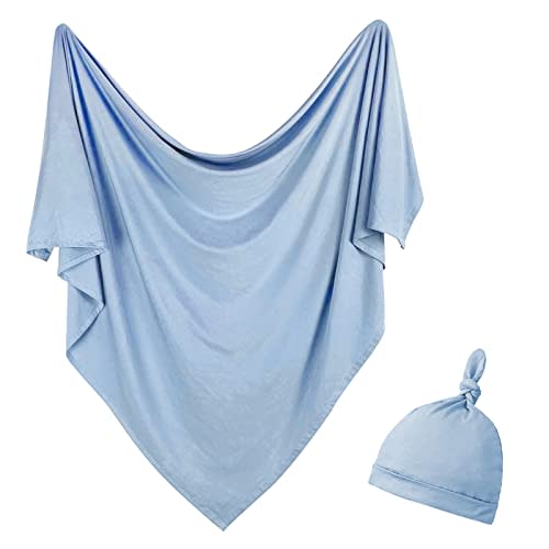 OWLOWLA Newborn Swaddle Set Stretch Wrap Swaddle Receiving Blanket for Baby Boy Girl(Baby Blue-rm)