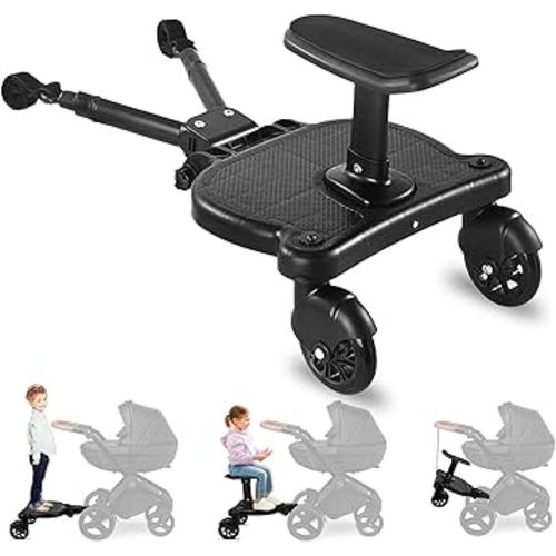 Universal Stroller Board with Detachable Seat, 2-in-1 Strollers Board Attachment Suitable for Most Brands of Strollers, Stroller Standing Board Holds Children Up to 55lbs