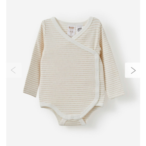 Baby Beige Organic Cross Over Long Sleeve Bubbysuit | Cotton On Kids Australia