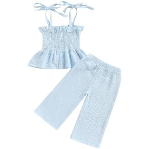 VISGOGO Infant Baby Toddler Girls Clothes Solid Color Sleeveless Camisole Linen Pants Set Baby Summer Outfits