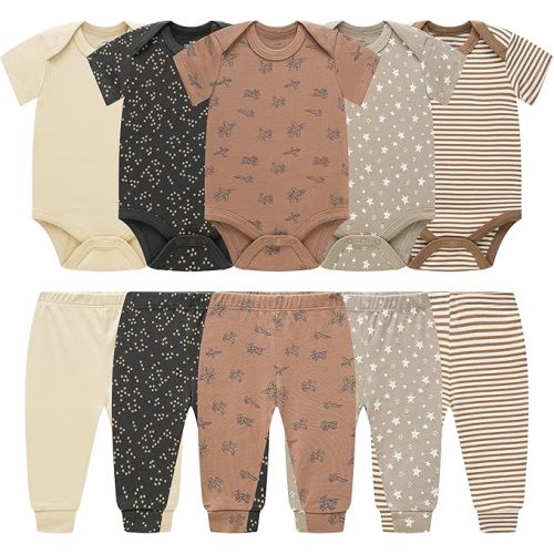 Baby Newborn Layette 10-Piece Sets Cotton Bodysuits Pants Sets for Baby Boys Girls Toddler Unisex Baby Gift Set