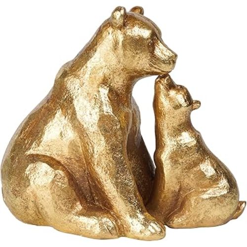 Guichifun Kissing Bear Statues Collectible Figurines - Resin Gold Mother and Baby Bear Statues for Home Decor Modern for Livingroom Bedroom for Mother 8 x 4 x 6.5 Inch