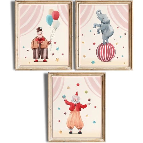 DREAM BIG PRINTABLES Circus Nursery Wall Art Prints (Set of 3) - Unframed - 11x14 | Delightful and Colorful Unframed Wall Art for Kids