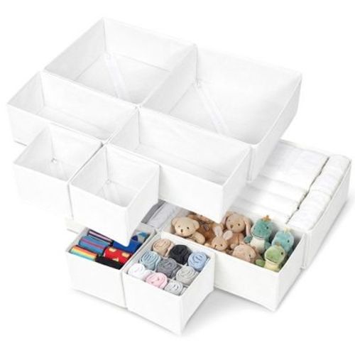 Cheer Collection 12-Piece Foldable Fabric Drawer Organizer Bins, White