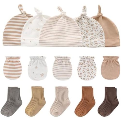 Ruliby Newborn Baby Hats Mittens and Socks Set Cotton Beanie 0-6 Months
