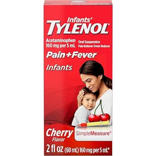 Infants' Tylenol Liquid Pain Relief & Fever Medicine, Oral Suspension, Acetaminophen for Sore Throat, Headache & Teething, Pain Reliever & Fever Reducer for Kids; Cherry Flavor, 2 fl. oz.; Pack of 1