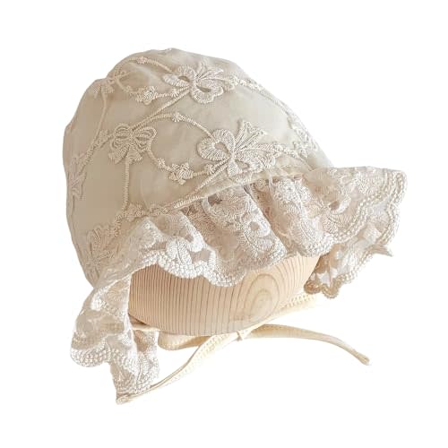 HOOLCHEAN Baby Girls Lace Cotton Bonnet Retro Style Embroidery 0-12M