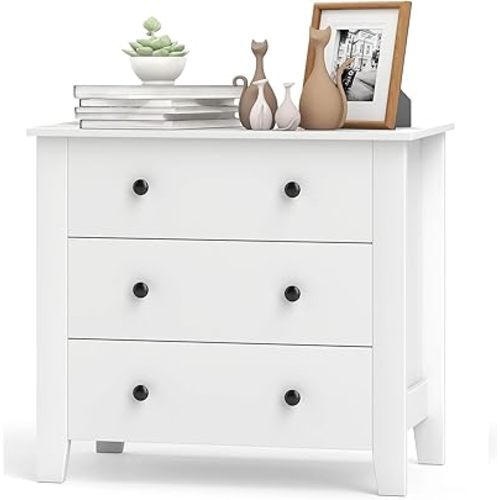 DORTALA Dresser for Bedroom with 3 Drawers, Chest of Drawers with Metal Knobs, Bedside Table Storage Tower Organizer for Bedroom, Entryway, Nursery, 72 x 45 x66 CM (1, White)