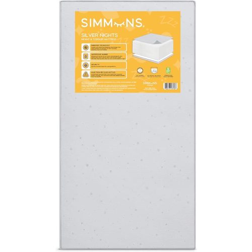 Simmons Kids Silver Nights Dual Sided 2-Stage Baby Crib Mattress and Toddler Mattress - GREENGUARD Gold – Waterproof - Sustainably Sourced Core Fiber Core, Grey