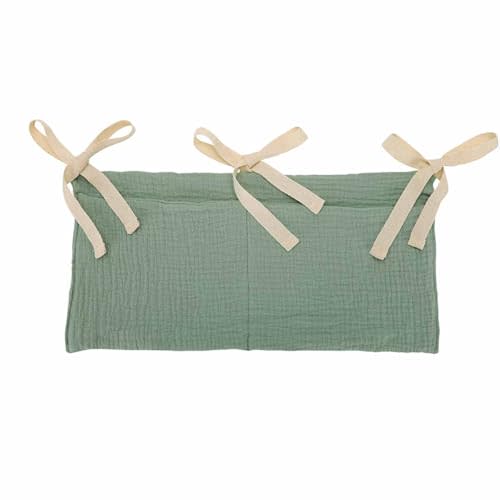 YeeMan Cotton Baby Bedside Hanging Storage Bag,2 Pockets Organizer for Baby Cribs and Toys (Green)