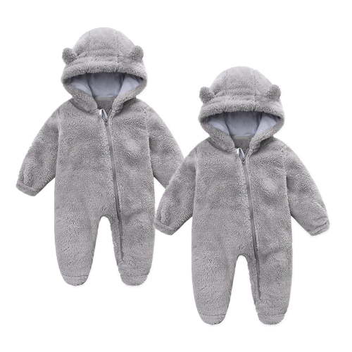 tarylea 2pc Newborn Baby Clothes Hoodie Footie Romper Unisex Full Zipper Double Sided Fleece Bodysuit Comfy Warm Winter Jumpsuit